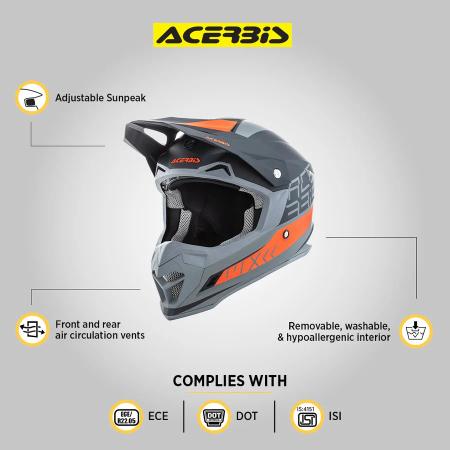 Acerbis Profile 4 Off-Road Riding Helmet: Adjustable Sunpeak | DualFlow Ventilation | Hypoallergenic Lining | ECE/ISI/DOT Certified - Black Orange