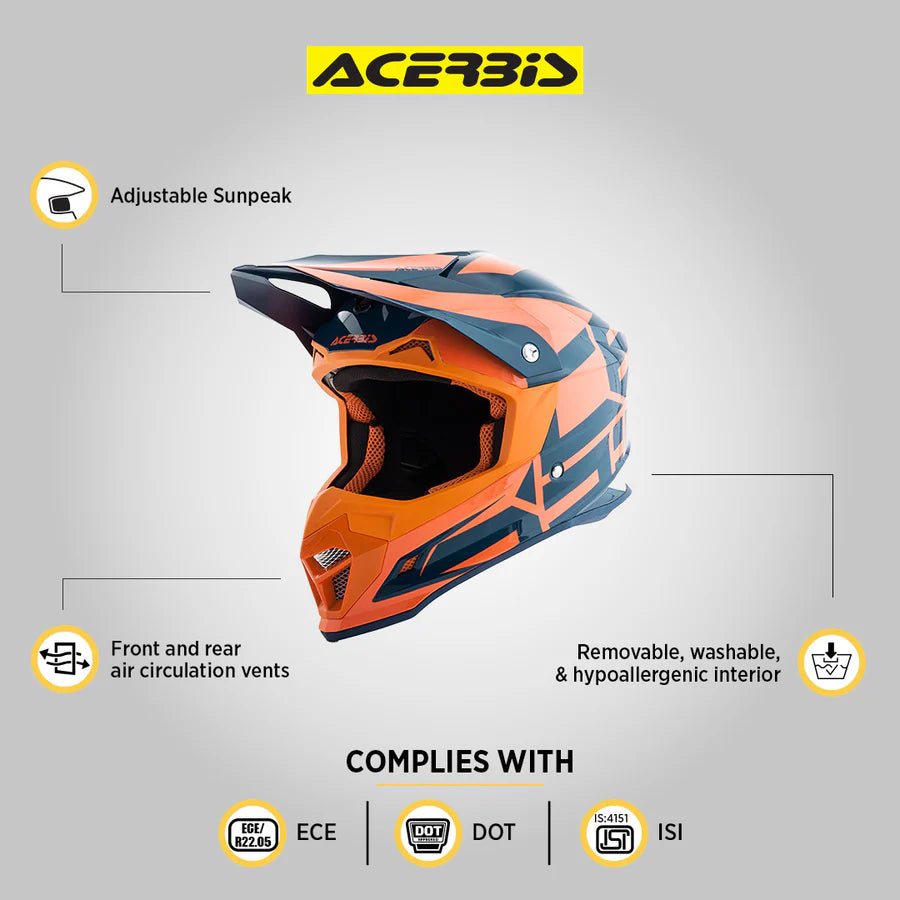 Acerbis Profile 4 Off-Road Riding Helmet: Adjustable Sunpeak | DualFlow Ventilation | Hypoallergenic Lining | ECE/ISI/DOT Certified - Blue Orange