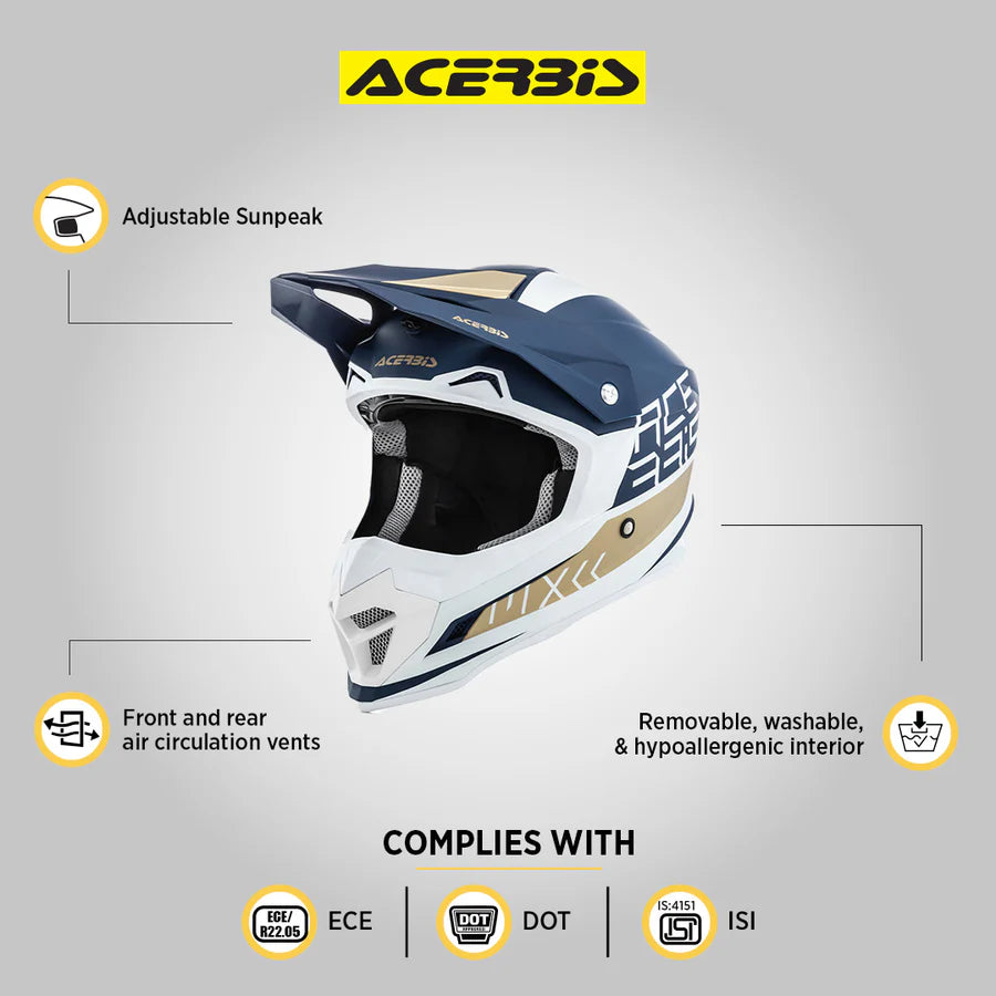 Acerbis Profile 4 Off-Road Riding Helmet: Adjustable Sunpeak | DualFlow Ventilation | Hypoallergenic Lining | ECE/ISI/DOT Certified - White Blue