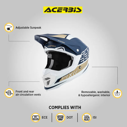 Acerbis Profile 4 Off-Road Riding Helmet: Adjustable Sunpeak | DualFlow Ventilation | Hypoallergenic Lining | ECE/ISI/DOT Certified - White Blue