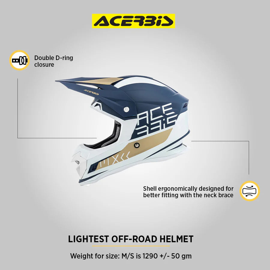 Acerbis Profile 4 Off-Road Riding Helmet: Adjustable Sunpeak | DualFlow Ventilation | Hypoallergenic Lining | ECE/ISI/DOT Certified - White Blue
