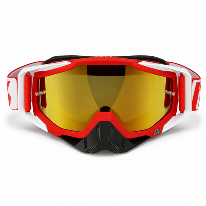 100% The Motocross & Mountain Biking  MX Goggle – Red and white with black nose (gold  tinted) - 1 YEAR WARRANTY