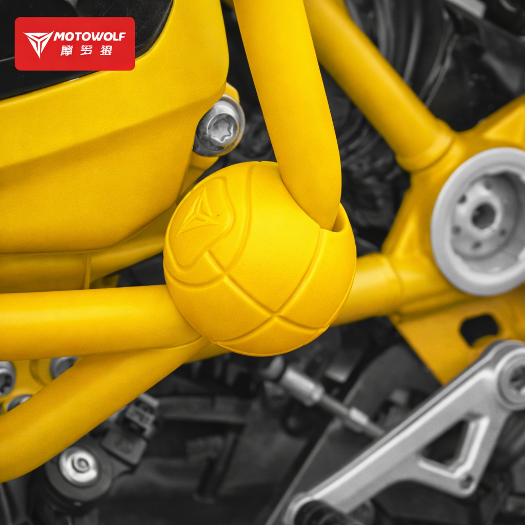 MOTOWOLF PB1 | 22mm | Universal Bumper Protective Guard | Silicone ( pair )| with Cable Ties | Anti-Collision Anti-Scratch | Motorcycle Bumper Block - Ball Shape Yellow