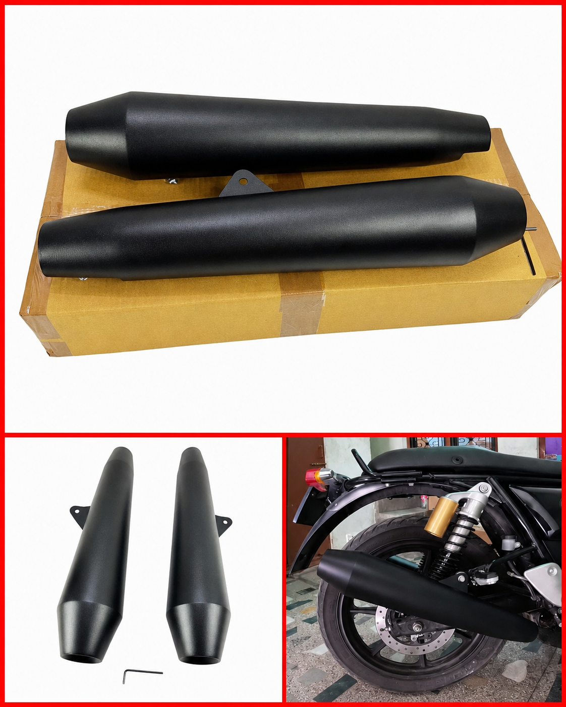 AEW TE 102 | INTERCEPTOR / CONTINENTAL GT 650 MEGAPHONE FOR INTERCEPTOR/GT 650 TE 102 STAINLESS STEEL 304 MATTE BLACK - With DB Killers