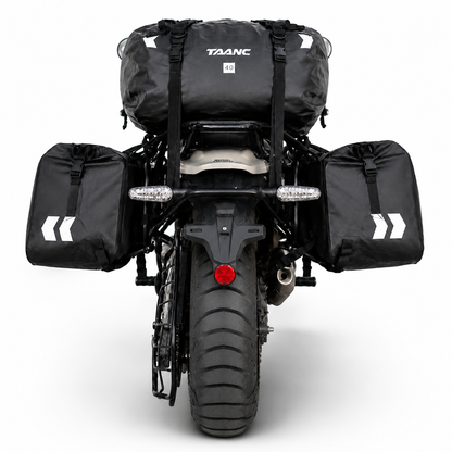TAANC Terra Series Hypertourer Setup - 01 Waterproof Motorcycle Luggage Combo | 40L Tail Bag + 30L x 2 Saddle Bags | 100L Adventure Touring Setup | Black