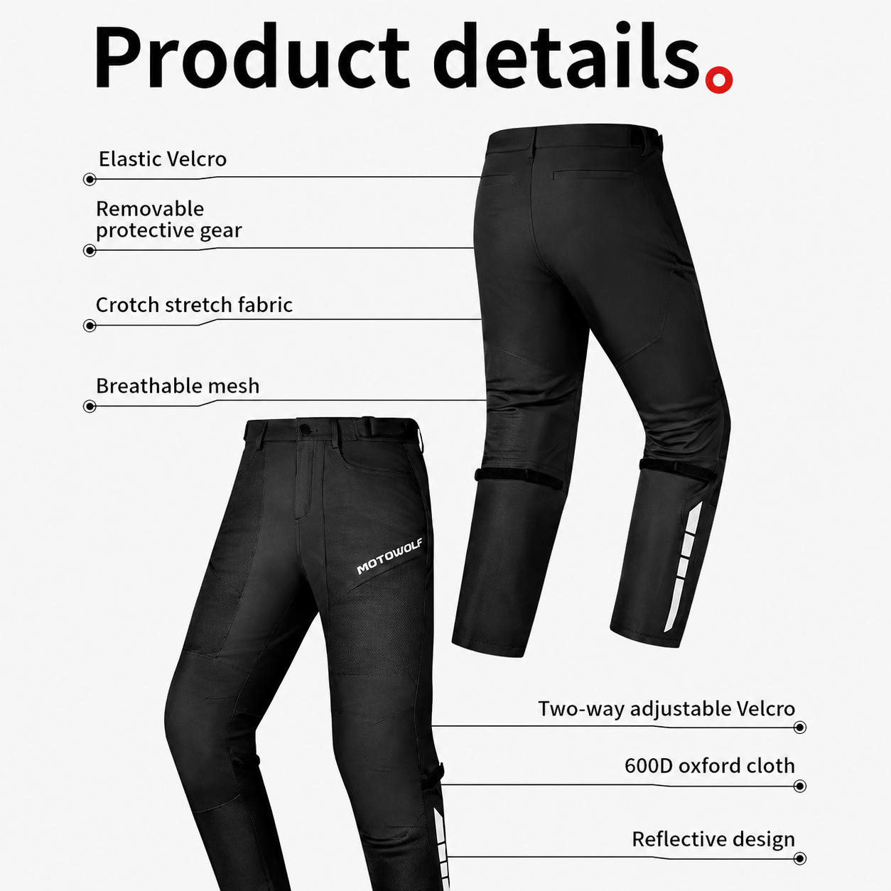 MOTOWOLF TM5 Motorcycle Riding Pants for Men | CE Level 1 Armoured Riding Pants with Knee & Hip Protectors | Breathable Mesh Touring Pants | Black