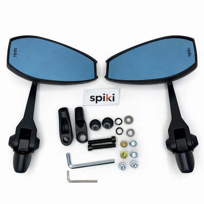 SPIKI Napoleon Ray Mirrors (Pair) | Anti-Glare Oval Mirrors with Short Stem | Anti-Shock | Universal Fit for Motorcycles & Scooters
