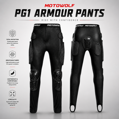Motowolf Armor Riding Pants with Knee & Hip Armor | Motocross Armor | Suit Pants with Protective Gear | Four Season | PG1 | Anti Fall | Off-road Riding Armor | Bike Safety Pants for Touring & Street Riding- BLACK