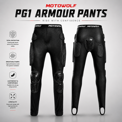 Motowolf Armor Riding Pants with Knee & Hip Armor | Motocross Armor | Suit Pants with Protective Gear | Four Season | PG1 | Anti Fall | Off-road Riding Armor | Bike Safety Pants for Touring & Street Riding- BLACK
