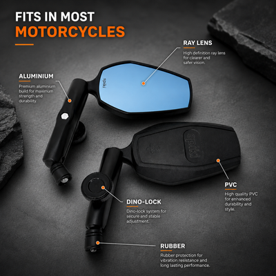 SPIKI ( NOMAD SERIES ) Adventure 4.0 Motorcycle Mirrors | Dino-Lock Adjustment | 360° Rotatable Universal Side Mirrors for Road & Off-Road Riding ( UPGRADED )