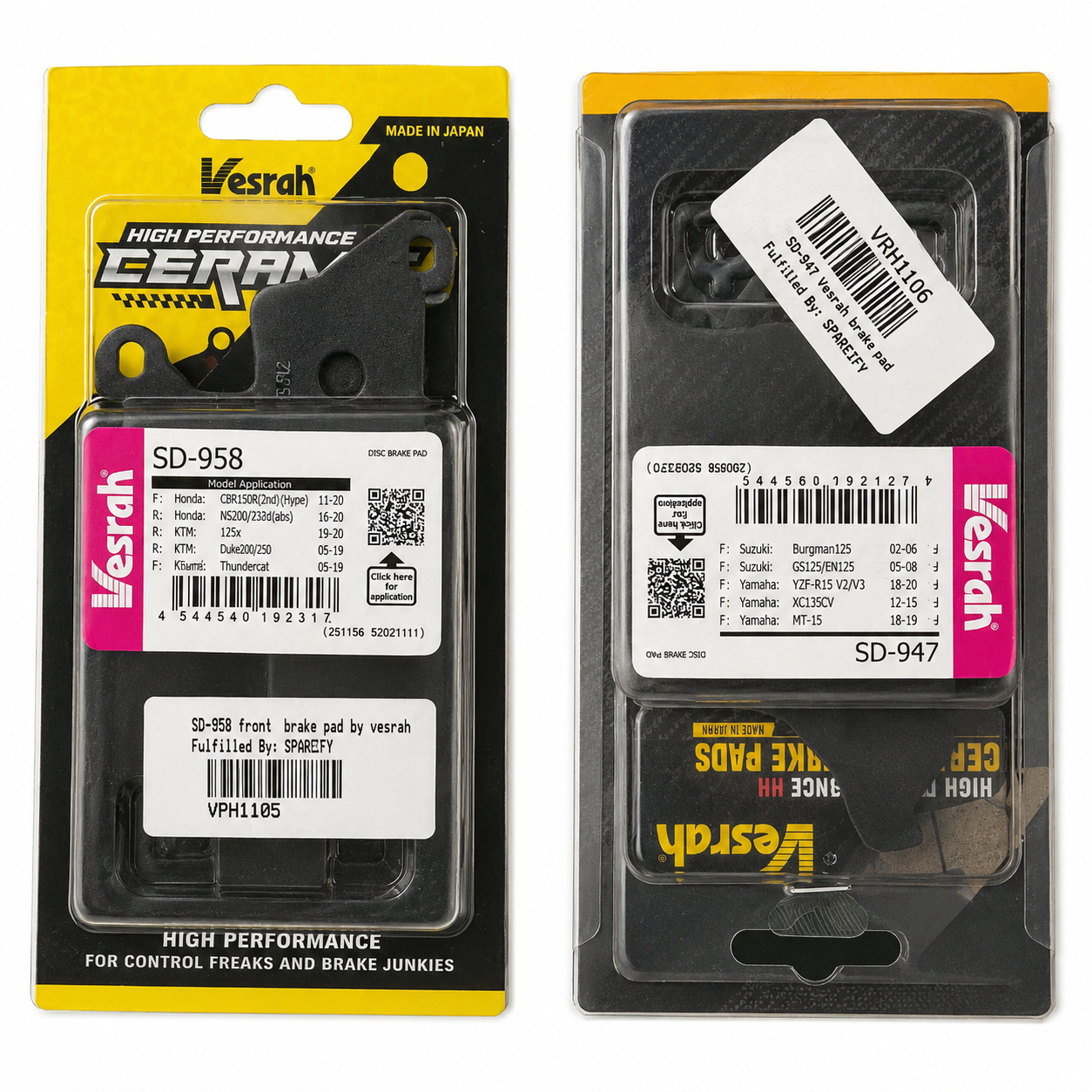 RE Super meteor 650 ceramic brake pads by vesrah - COMBO (FRONT & REAR)
