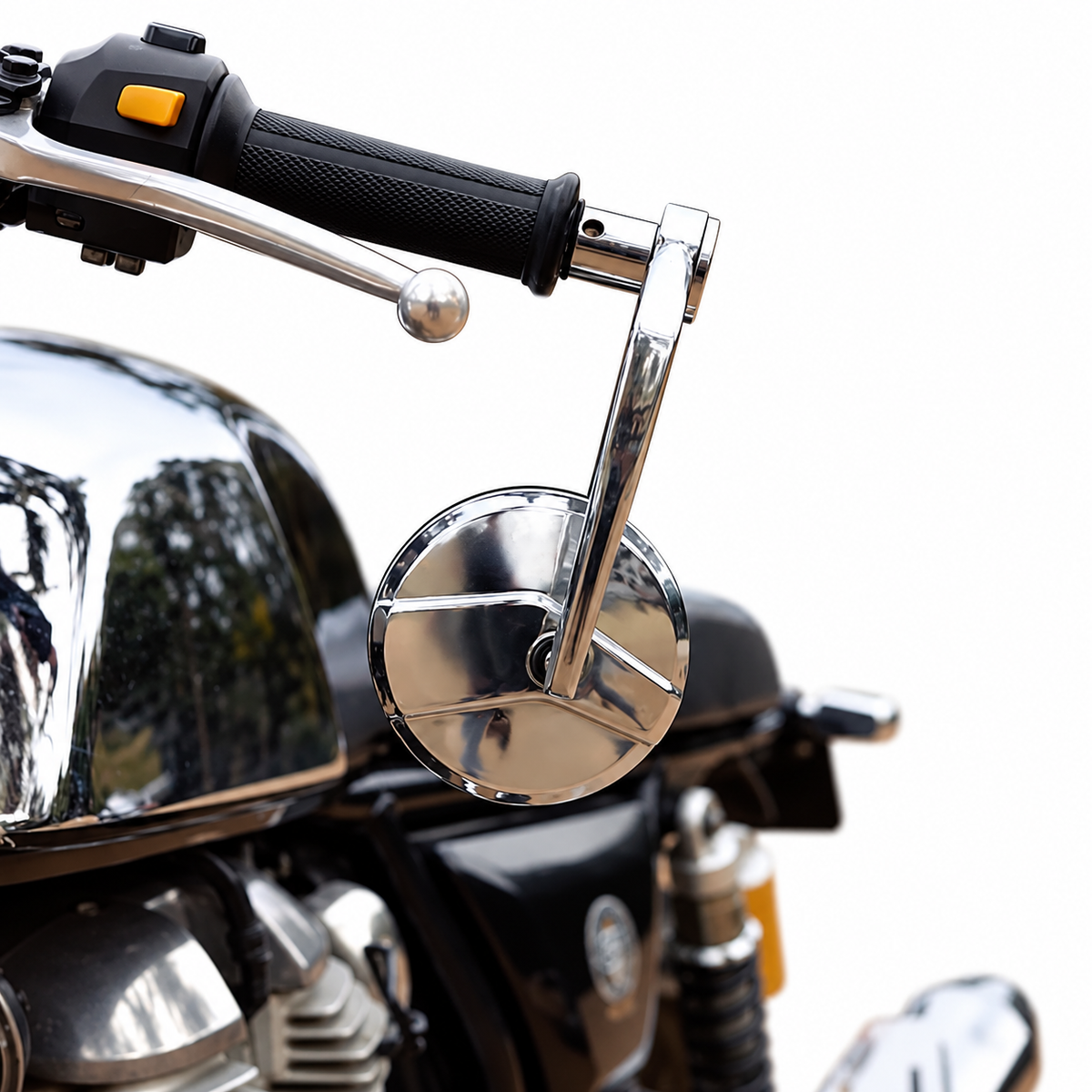 BAR END SIDE MIRRORS – CHROME SET OF -2 (ROYAL ENFIELD) COMPATIBLE FOR GT 650 / INTERCEPTOR 650 / HUNTER 350 / SUPER METEOR 650 / CLASSIC 350 / REBORN / METEOR 350