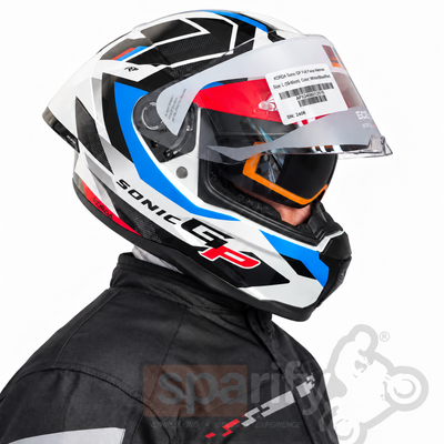 KORDA SONIC GP FLASH GLOSS WHITE RED BLUE FULL FACE HELMET- ECE AND ISI CERTIFIED
