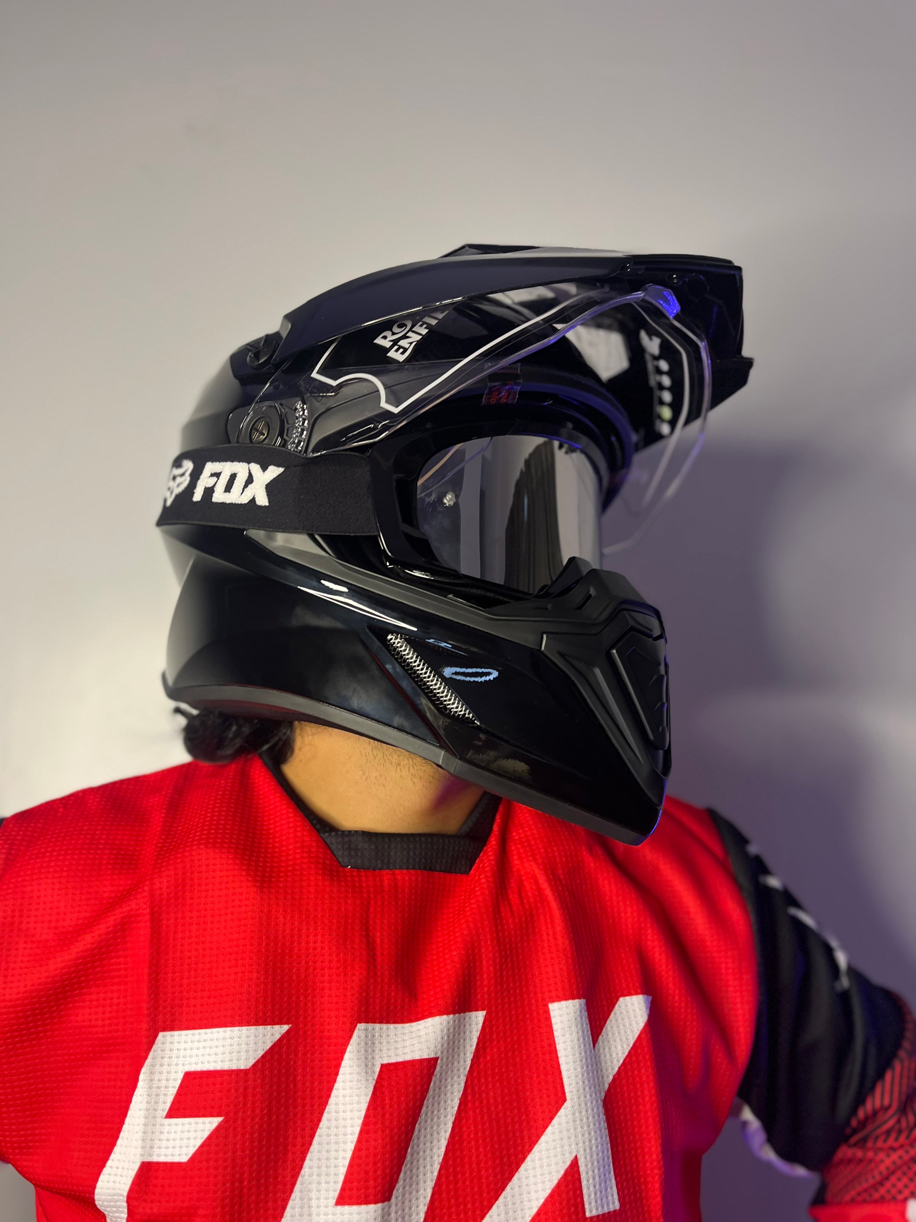 ROYAL ENFIELD OFF ROADING MOTO CROSS OPTIMUS DUAL SPORT HELMET - GLOSS BLACK helmet highlight 