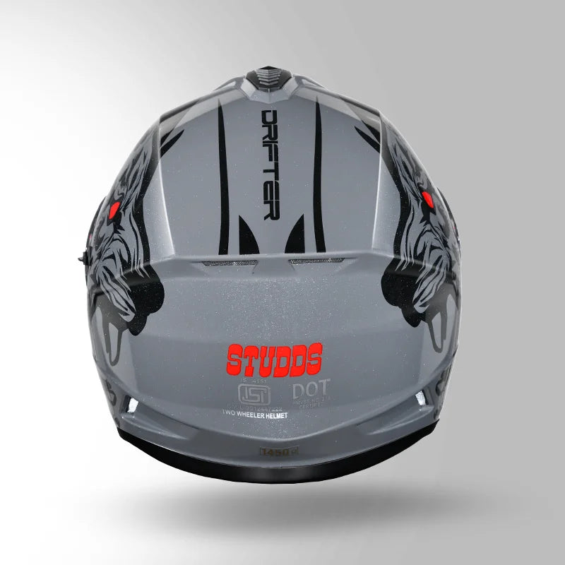 STUDDS Drifter D2 Decor with Spoiler Cool Grey and black colour Full Face Helmet