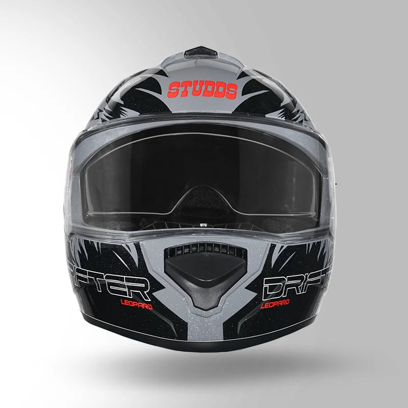 STUDDS Drifter D2 Decor with Spoiler Cool Grey and black colour Full Face Helmet