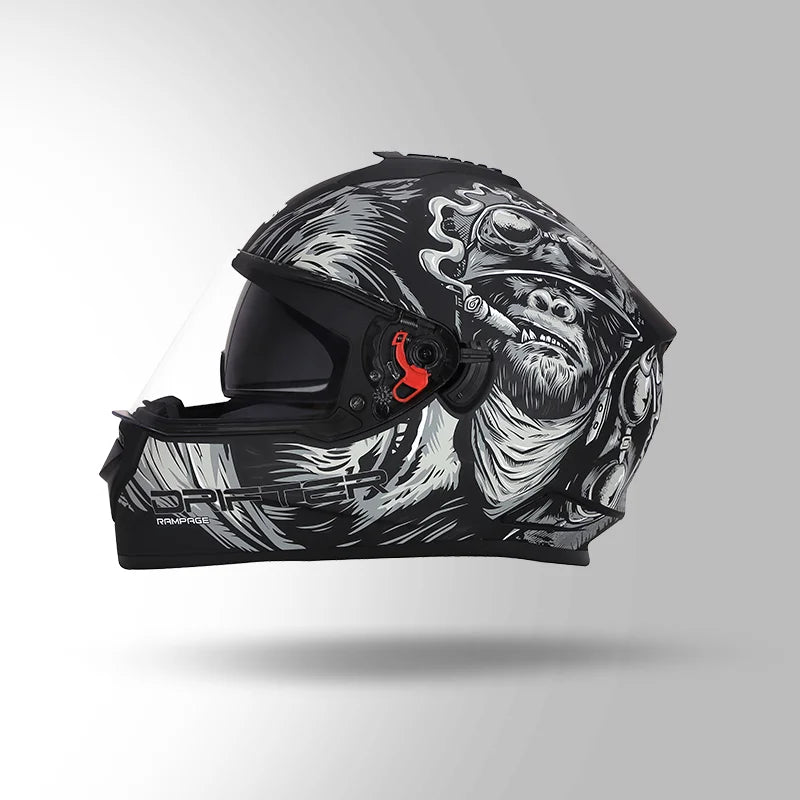 STUDSS DRIFTER D3 RAMPAGE DECOR MATT BLACK & GREY FULL FACE HELMET
