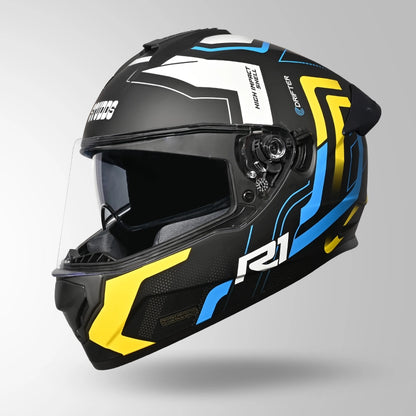 Studds Drifter D4-R1 Isi-Dot Certified Full Face Helmet MATT BLACK / YELLOW & WHITE