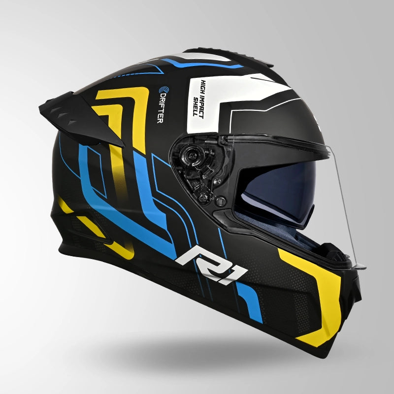 Studds Drifter D4-R1 Isi-Dot Certified Full Face Helmet MATT BLACK / YELLOW & WHITE