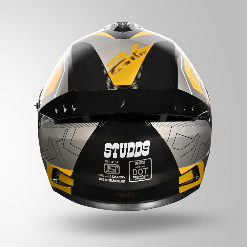 STUDDS DRIFTER D6 REBELLION BLACK N5 YELLOW FULL FACE HELMET