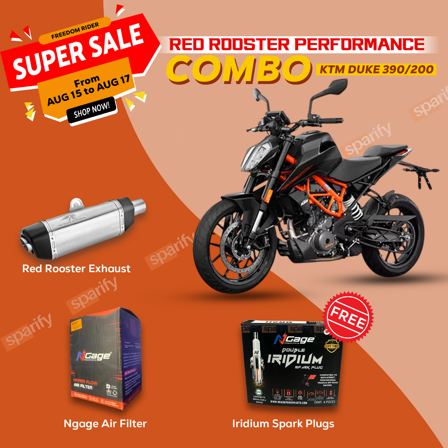 KTM Duke 390/ 200 With Bent Pipe Red Rooster Performance Exhaust System Galactic