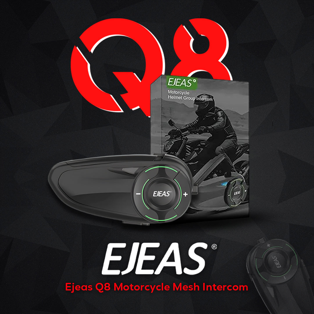 EJEAS Q8 Motorcycle Mesh Intercom, 6 Riders Group Talking at The Same Time - 1 year warranty