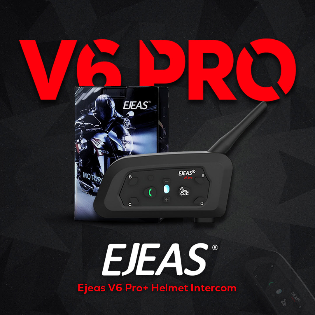 EJEAS V6 Pro + Helmet Intercom Communication System V6 Motorcycle Bluetooth On Ear Headphones Connect Up to 6 Riders 1200M V6 Pro(1 Pack) - 1 YEAR WARRANTY