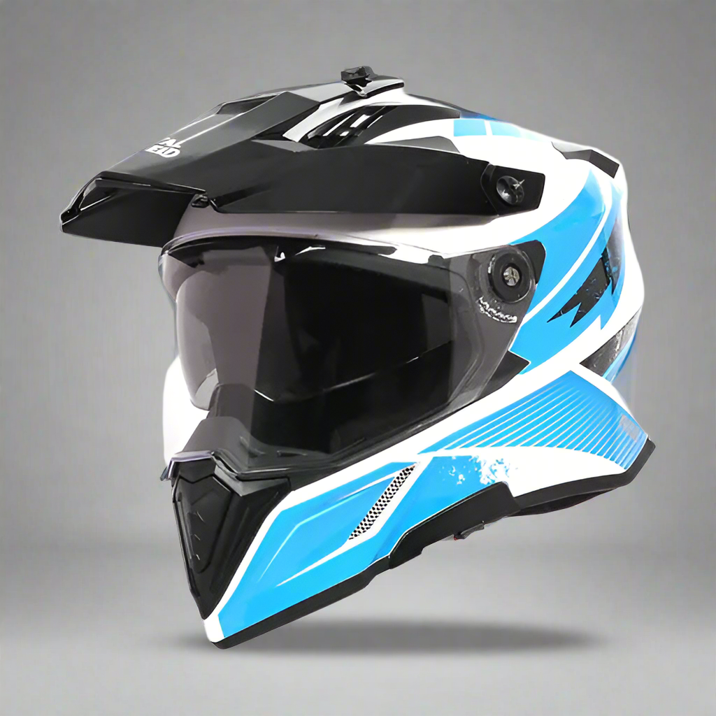 ROYAL ENFIELD OFF ROADING OPTIMUS DUAL SPORT MOTOCROSS HELMET - White Blue