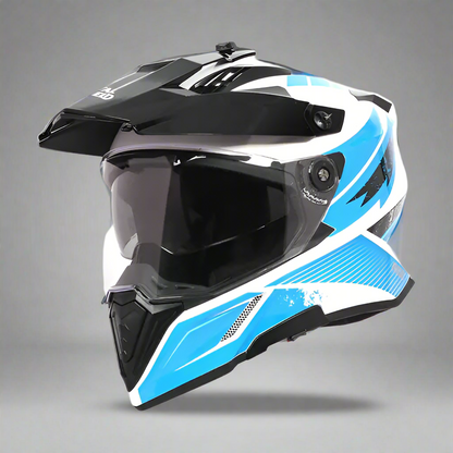ROYAL ENFIELD OFF ROADING OPTIMUS DUAL SPORT MOTOCROSS HELMET - White Blue