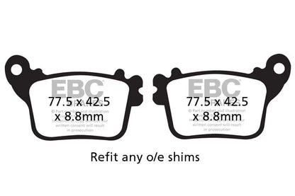 FA436HH rear brake pad  ( Double-H™ Sintered )  brake pads  | EBC ( Pack of 1 )