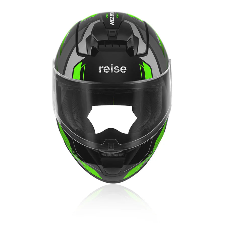 Reise Helden Full Face Riding Helmet | ISI/DOT/ECE Certified | European Design | Bluetooth Ready | Polycarbonate Shell - Green / Black