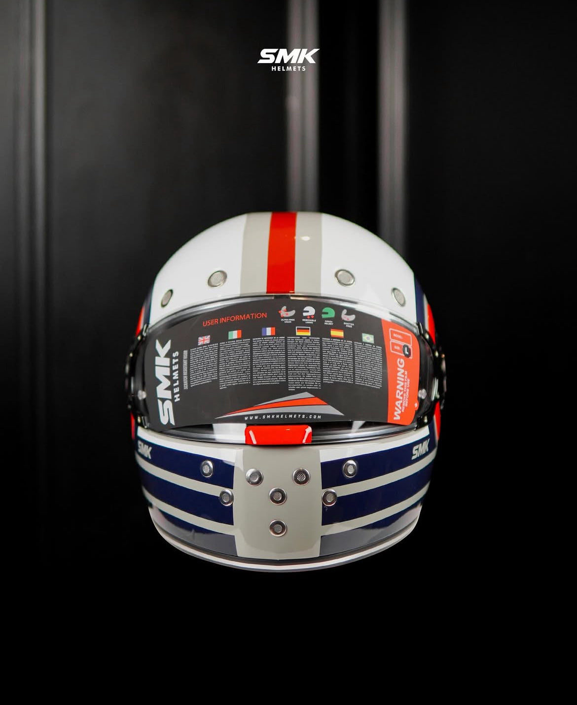SMK Full FACE Retro Style RENKO GL 653 White & Blue 60 MM Helmet helmet highlight 