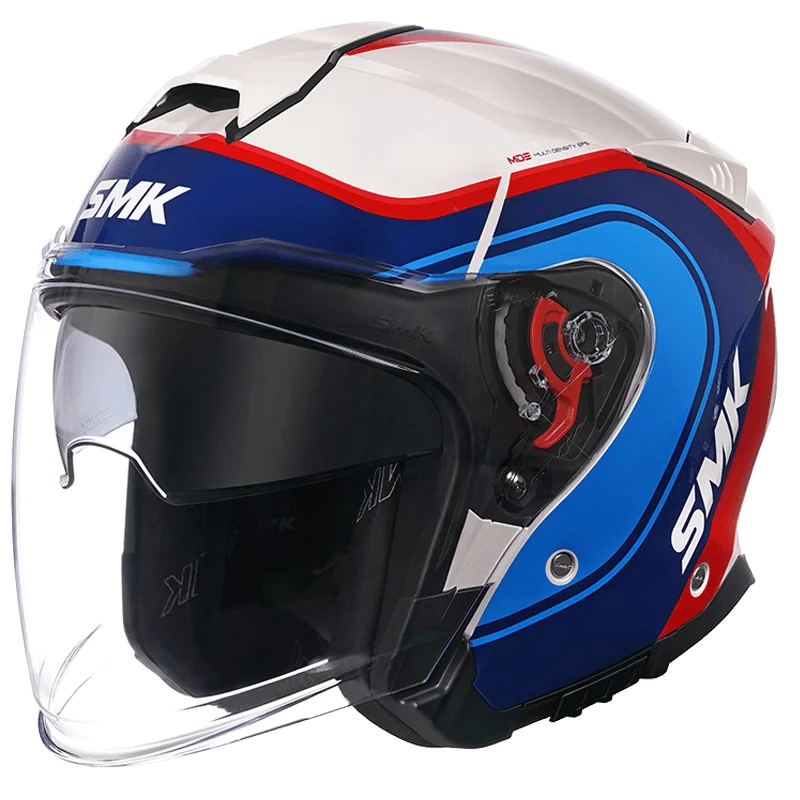 SMK GTJ LIBERO GL153 HALF FACE HELMET  GLOSS WHITE RED BLUE