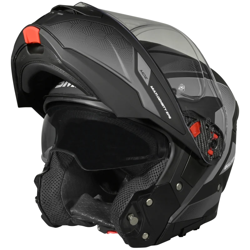 SMK Gullwing Sonic | GL266 gloss black flip up  Motorcycle Helmet, Flip-Up Dual Visor, ISI DOT ECE 22.06 Certified