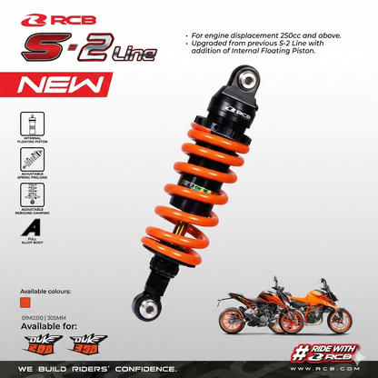 KTM DUKE 200  - DUKE 390 GENERATION 3  | S2 LINE MONOSHOCK | 305MM | ORANGE |  WITH INTERNAL FLOATING PISTON - RCB 01M0310O