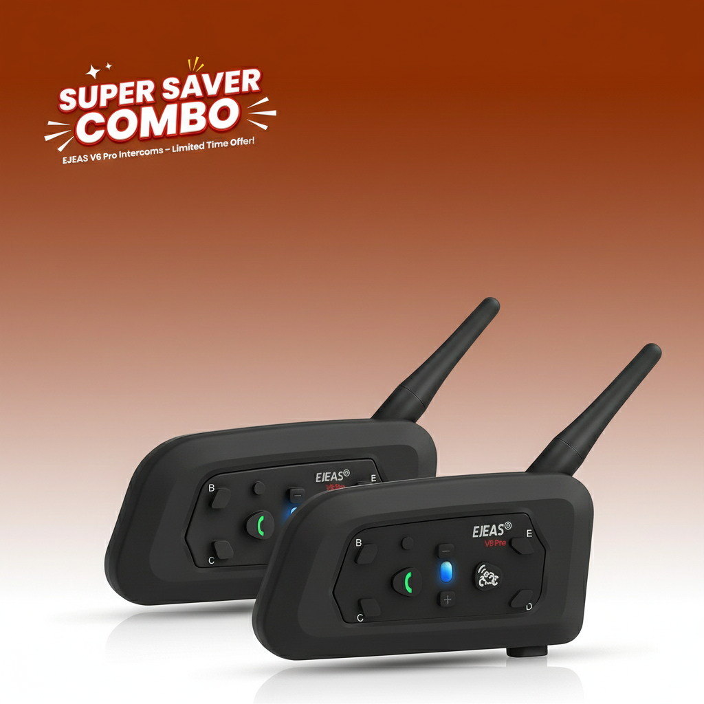 EJEAS V6 Pro + Helmet Intercom Communication System V6 Motorcycle Bluetooth On Ear Headphones Connect Up to 6 Riders 1200M V6 Pro(1 Pack) - 1 YEAR WARRANTY