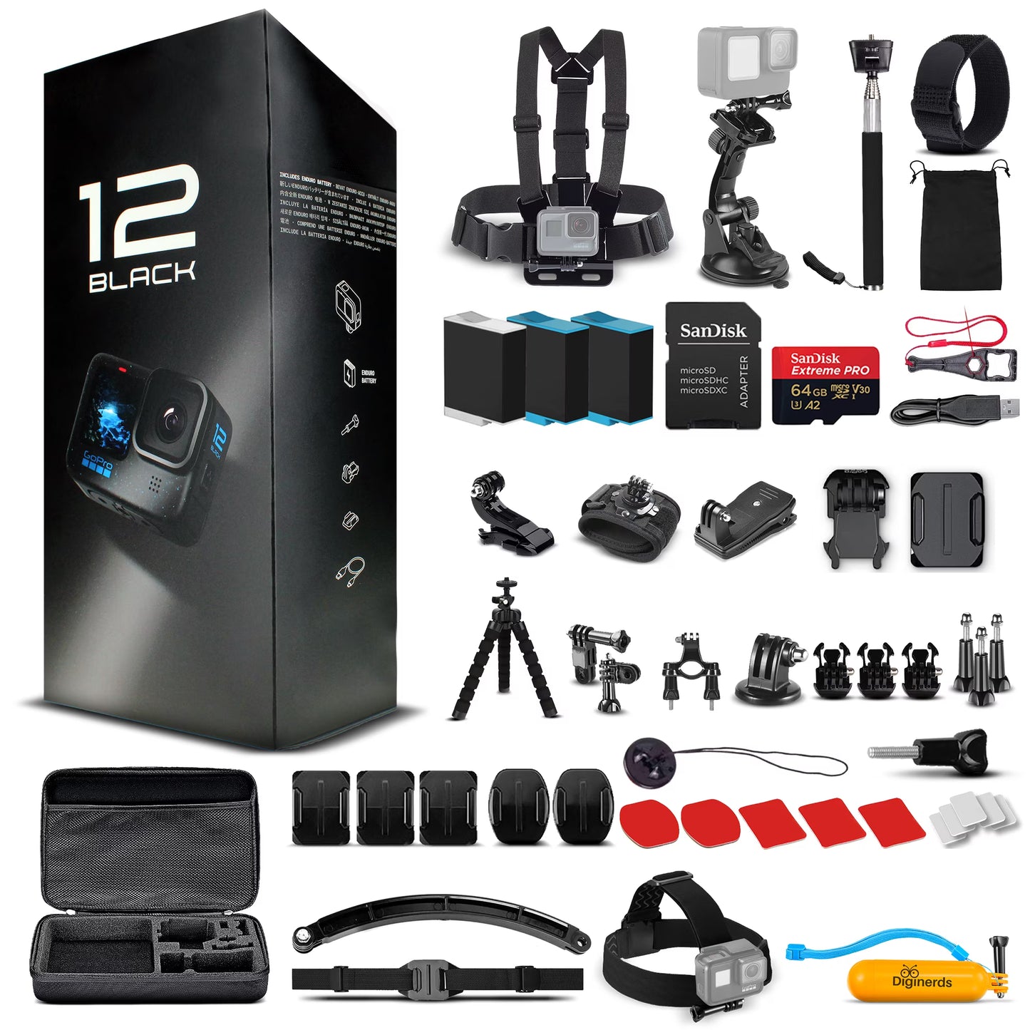 GoPro HERO12 Waterproof Action Camera with Front & Rear LCD Screens, 5.3K60 Ultra HD Video, HyperSmooth 6.0 + AutoBoost, Live Streaming with Enduro Battery (1-Yr International + 1-Yr India Warranty)