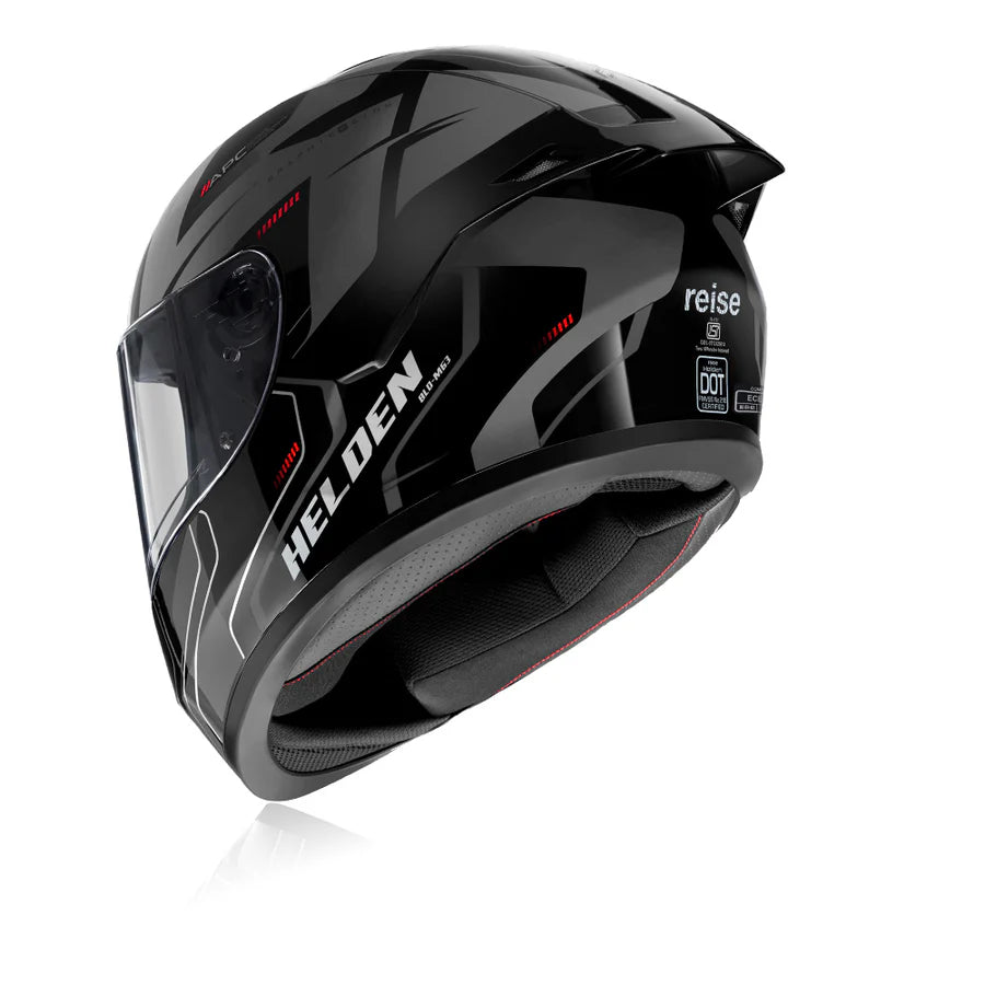 Reise Helden Full Face Riding Helmet | ISI/DOT/ECE Certified | European Design | Bluetooth Ready | Polycarbonate Shell - Grey / Black Gloss