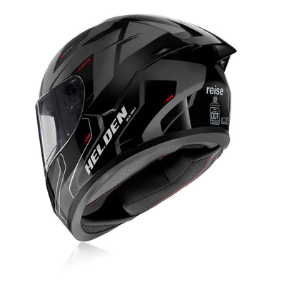 Reise Helden Full Face Riding Helmet | ISI/DOT/ECE Certified | European Design | Bluetooth Ready | Polycarbonate Shell - Grey / Black Gloss