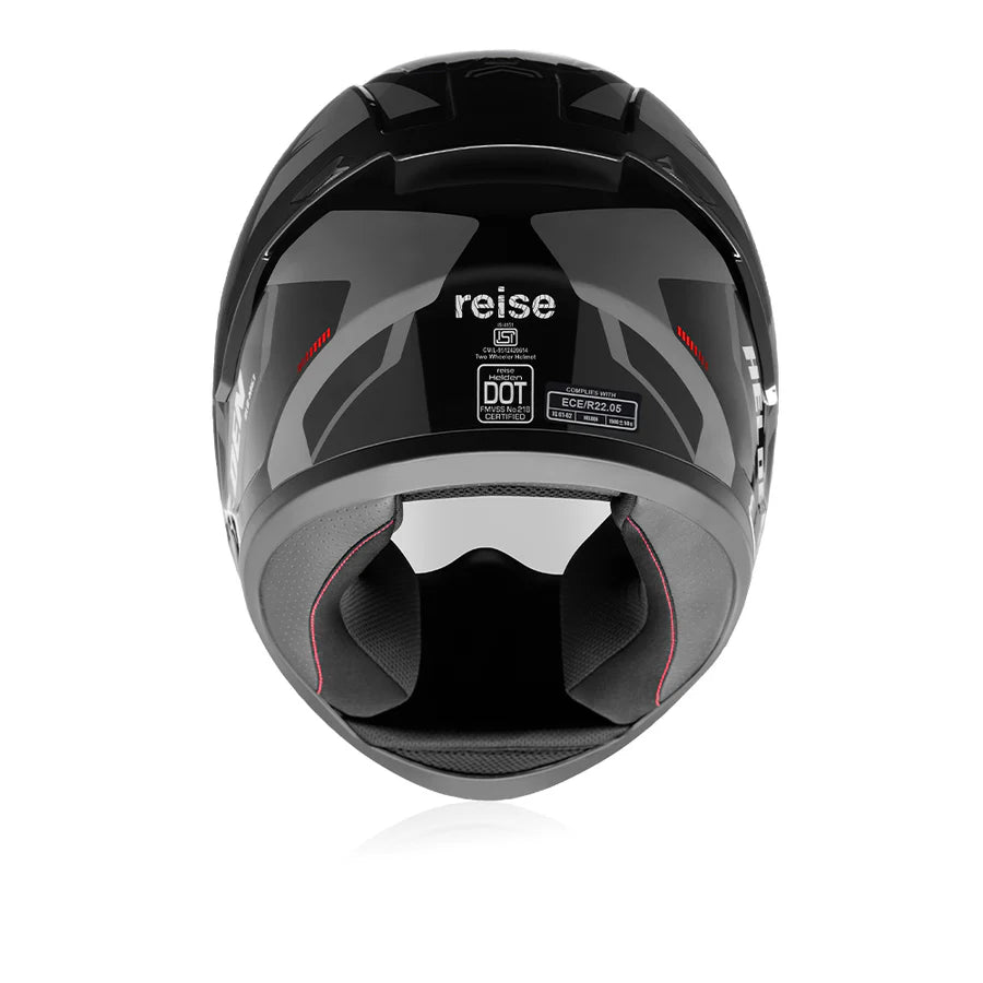 Reise Helden Full Face Riding Helmet | ISI/DOT/ECE Certified | European Design | Bluetooth Ready | Polycarbonate Shell - Grey / Black Gloss