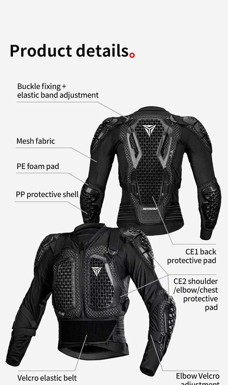 Motowolf Waterproof Mesh Body Protector | CE Certified | Four Season | PG1 | Motorcycle Jackets | Anti Fall | Off-road Riding Body Armor - BLACK