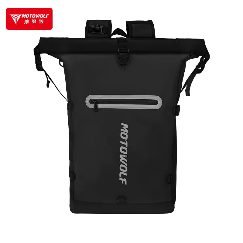 MOTOWOLF MB3 ADV EDITION | 30 litres | Portable nets | Expandable | Waterproof Riding Backpack with Net Bag Hydration Drinking Straw Water Storage Bag - BLACK
