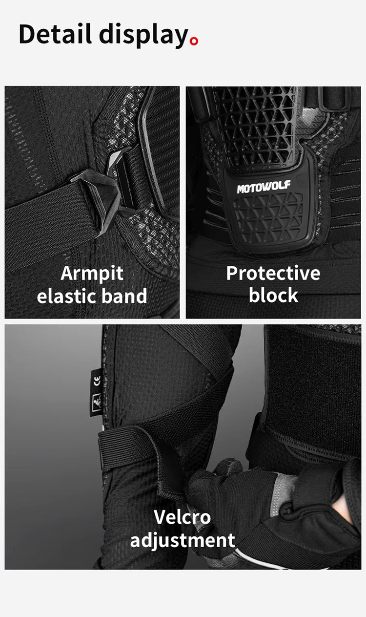 Motowolf Waterproof Mesh Body Protector | CE Certified | Four Season | PG1 | Motorcycle Jackets | Anti Fall | Off-road Riding Body Armor - BLACK
