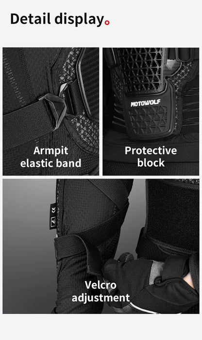 Motowolf Waterproof Mesh Body Protector | CE Certified | Four Season | PG1 | Motorcycle Jackets | Anti Fall | Off-road Riding Body Armor - BLACK