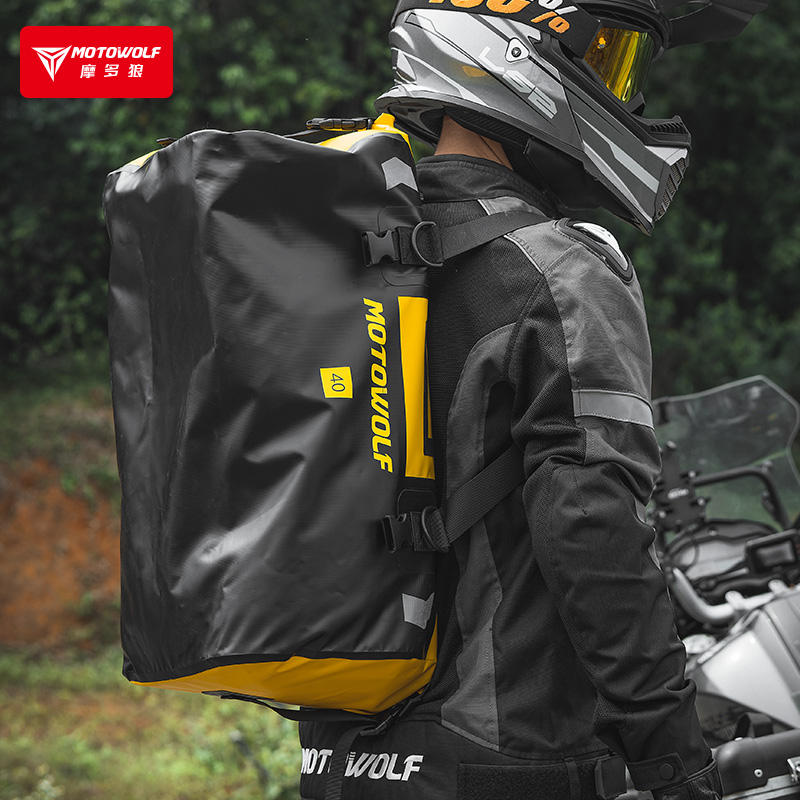 MOTOWOLF | Motorcycle Tail Bag - 40L Waterproof | Duffel Bag for Touring Adventure, Camping, Cycling - Yellow Black