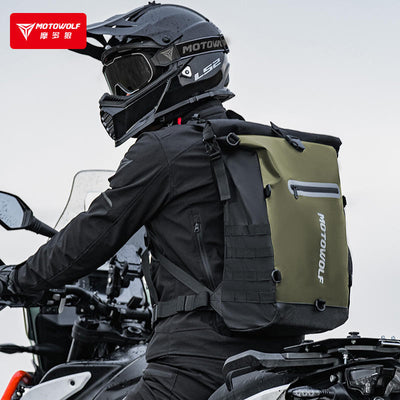 MOTOWOLF MB3 ADV EDITION | 30 litres | Portable nets | Expandable | Waterproof Riding Backpack with Net Bag Hydration Drinking Straw Water Storage Bag - Olive Green