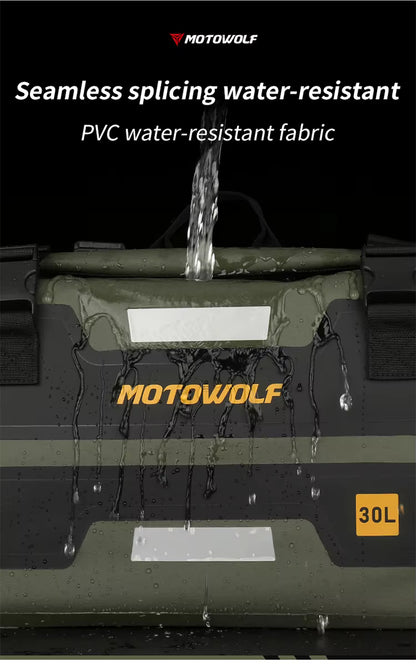 MOTOWOLF HYPERTOUR MDL0720 | 1 Pair | Waterproof Motorcycle Saddle Bags | 30 litres *2 side | Side Bags for Motorbike Travel - Military Green