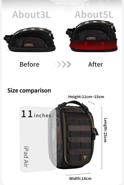 Motowolf MB11 Retro Magnetic Motorcycle Tank Bag 3L–5L | Expandable Vintage Tank Bag with Waterproof Cover & Strong Magnets