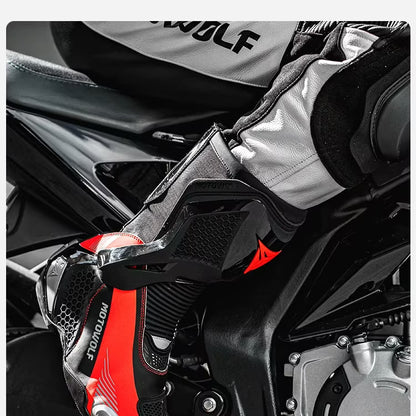 MOTOWOLF BO1 Racing Motorcycle Riding Boots for Unisex | Reinforced Protection, Anti-Slip Sole, All-Weather Riding Boots - BLACK RED