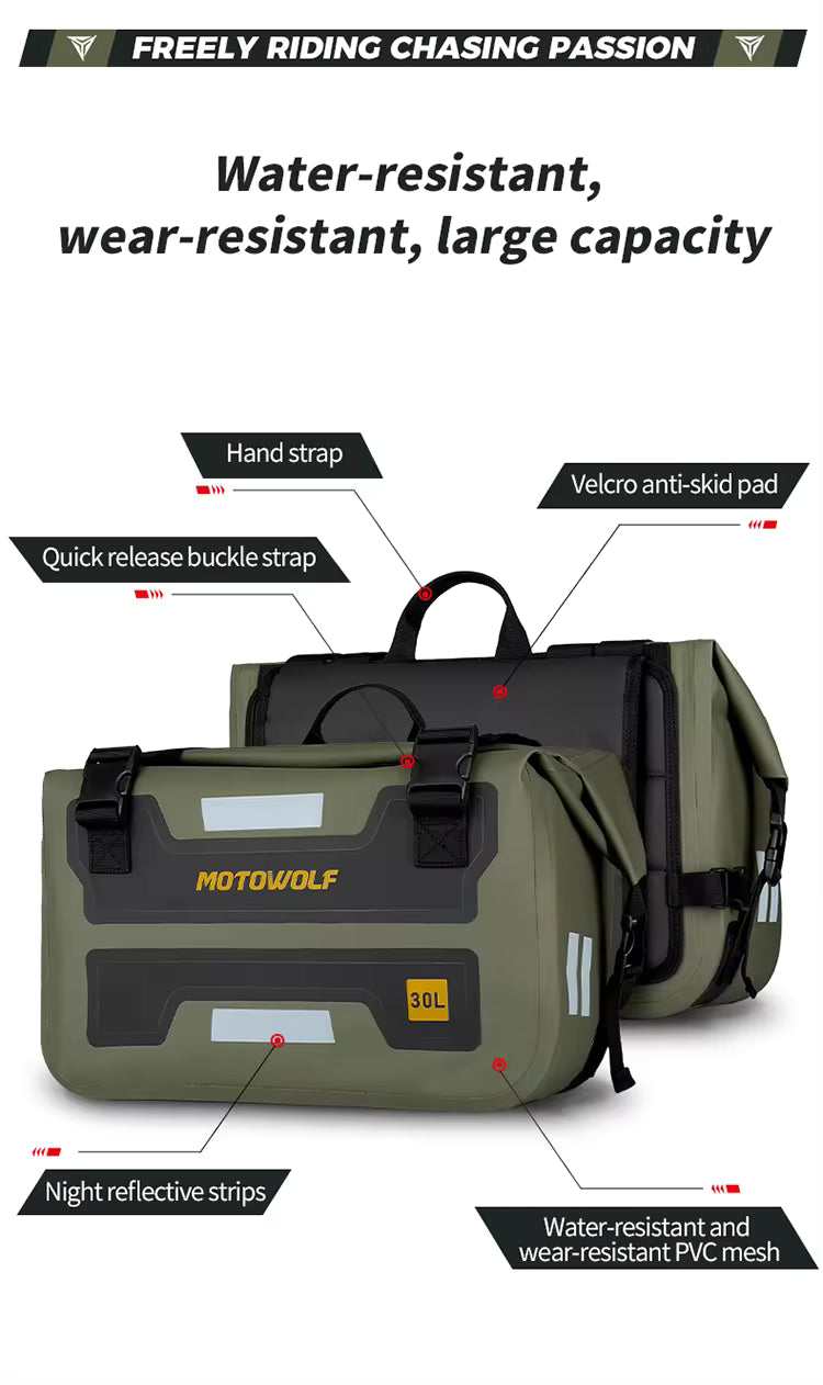 MOTOWOLF HYPERTOUR MDL0720 | 1 Pair | Waterproof Motorcycle Saddle Bags | 30 litres *2 side | Side Bags for Motorbike Travel - BLACK